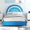 Velvet Kids Twin Bed with Adjustable Headboard Sturdy Wooden Frame and Soft Upholstery